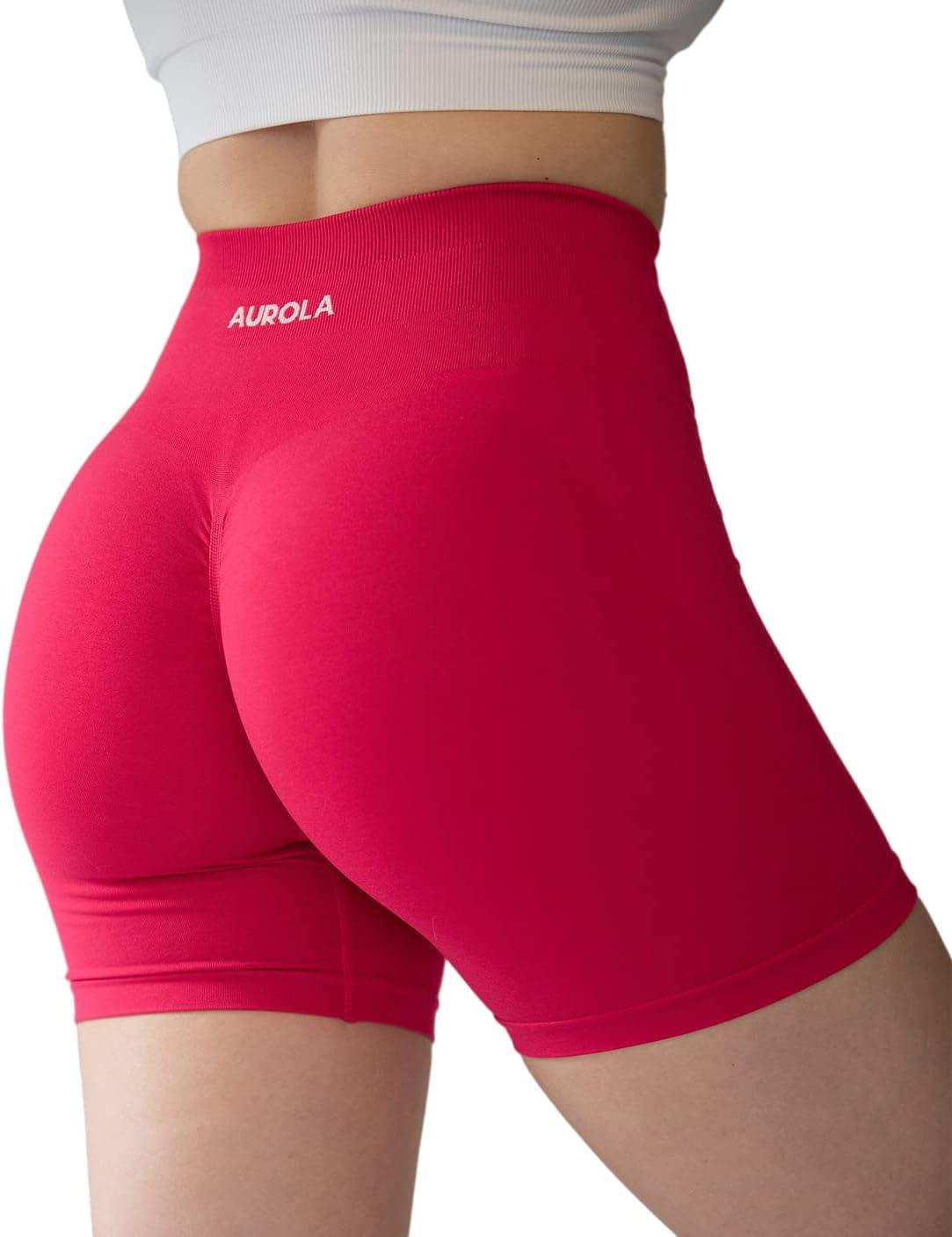 imageAUROLA Intensify Workout Shorts for Women Seamless Scrunch Short Gym Yoga Running Sport Active Exercise Fitness ShortsPackblackPinkDiva Blue