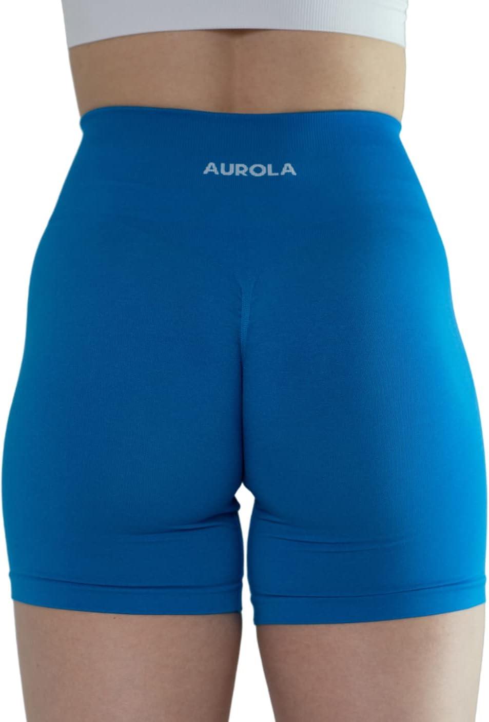 imageAUROLA Intensify Workout Shorts for Women Seamless Scrunch Short Gym Yoga Running Sport Active Exercise Fitness ShortsPackblackPinkDiva Blue