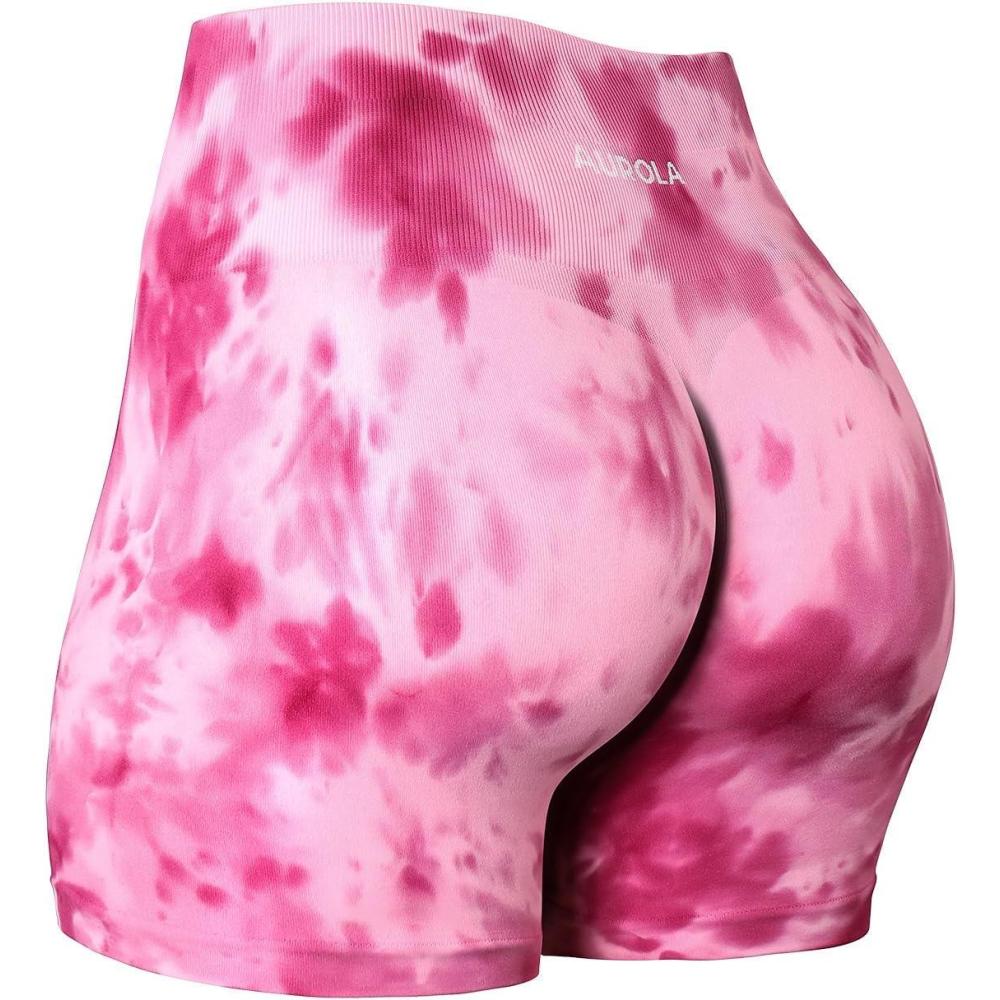 imageAUROLA Dream Tie Dye Workout Shorts for Women Seamless Scrunch Soft Active ShortsDeep Red Tie Dye