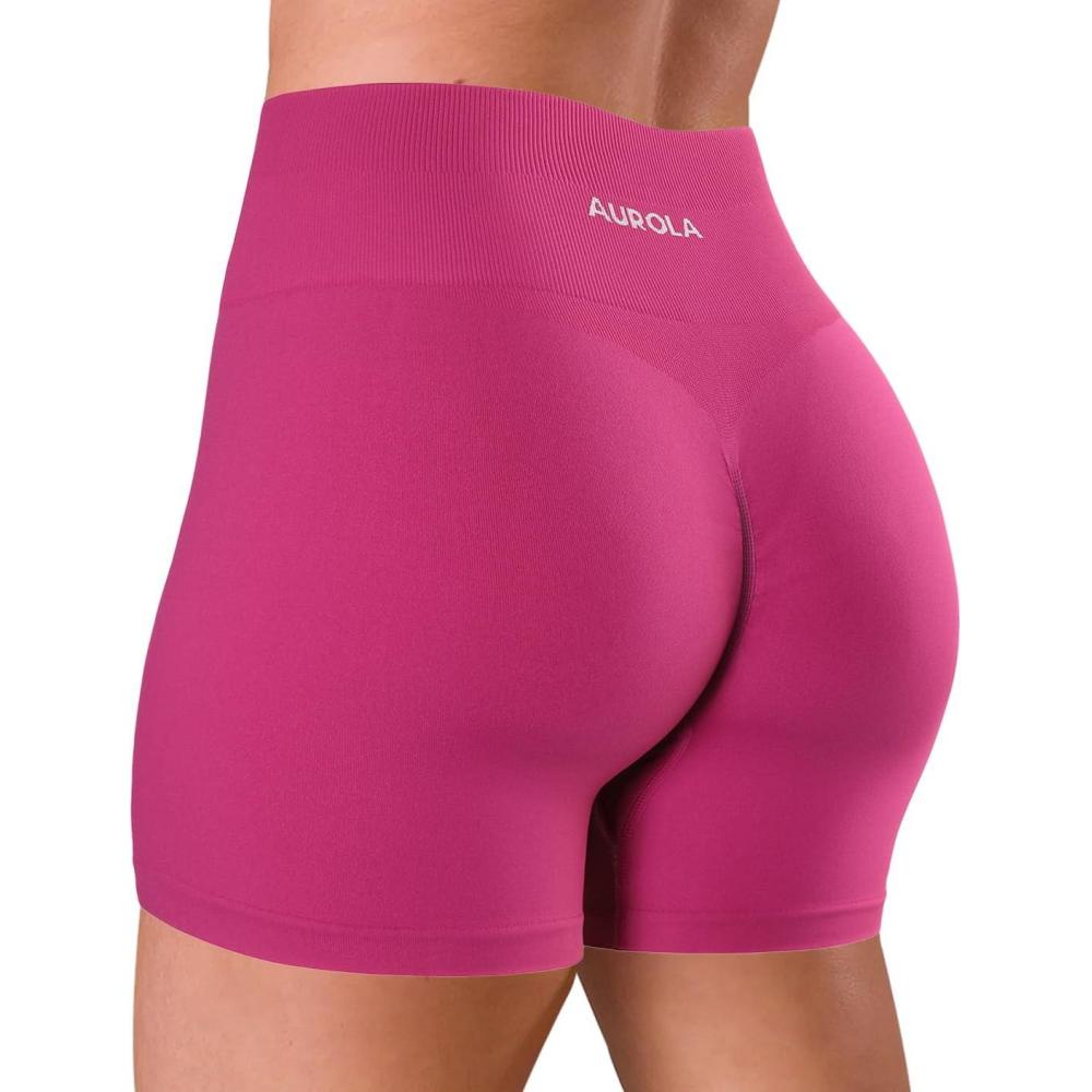 imageAUROLA Dream Tie Dye Workout Shorts for Women Seamless Scrunch Soft Active ShortsFestival Fuchsia