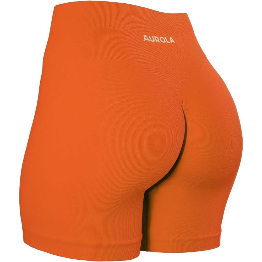 imageAUROLA Dream Tie Dye Workout Shorts for Women Seamless Scrunch Soft Active ShortsPersimmon Orange