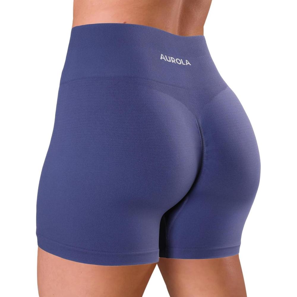 imageAUROLA Dream Tie Dye Workout Shorts for Women Seamless Scrunch Soft Active ShortsSkipper Blue