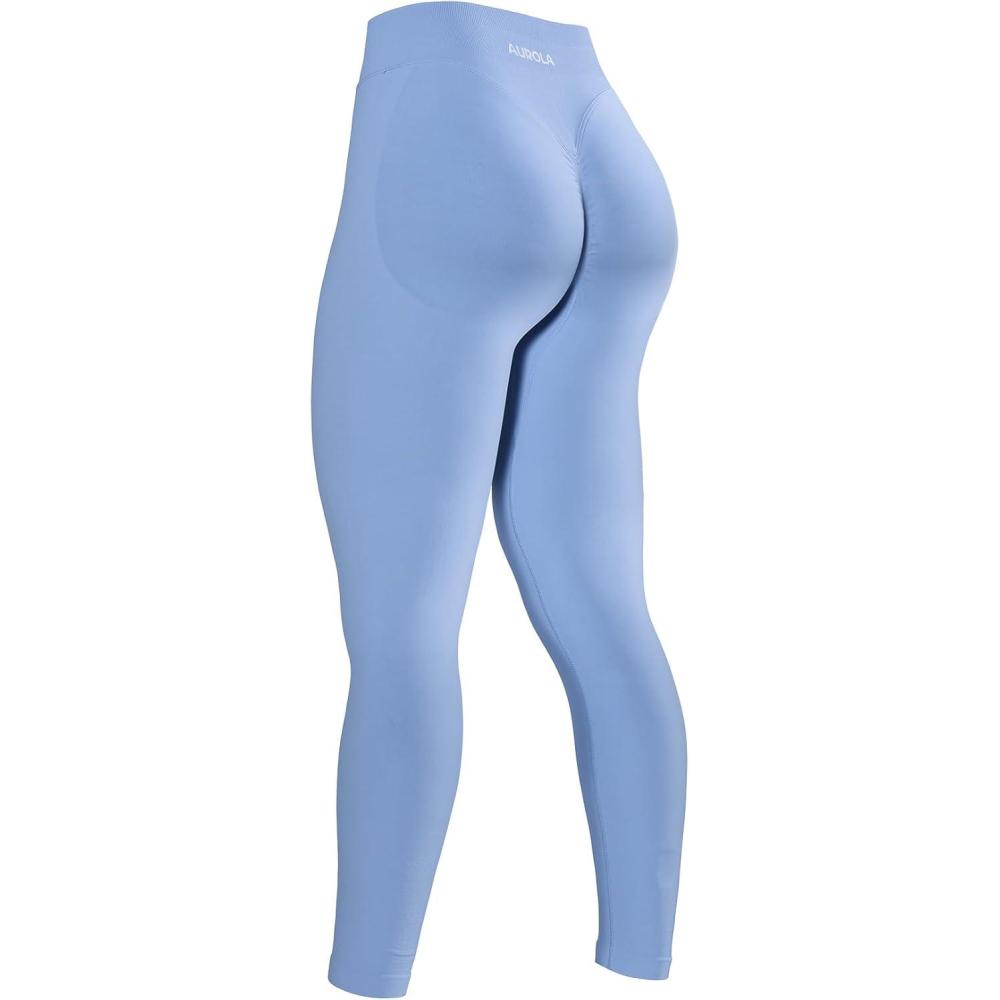 imageAUROLA Influence Workout Leggings for Women Seamless Compression Tummy Control Leggings Mid Rise Yoga PantsAiry Blue