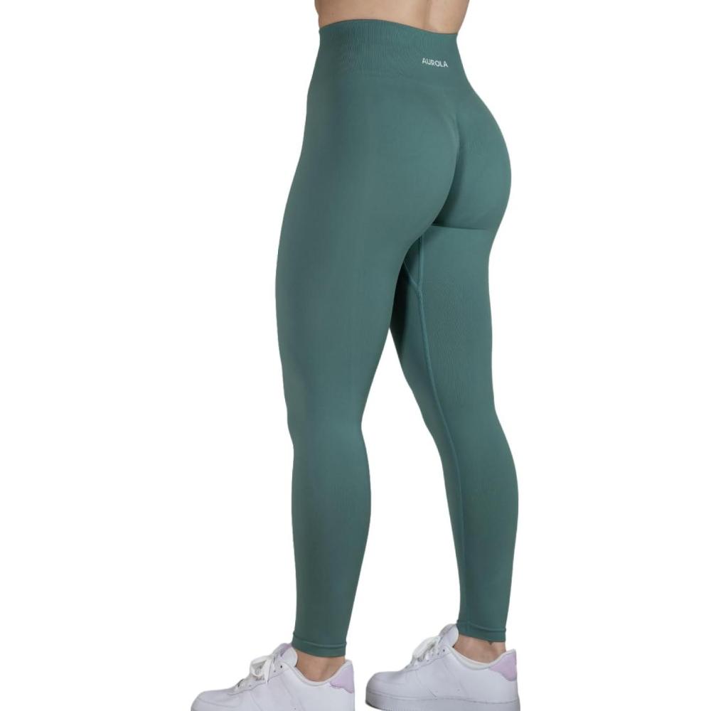 imageAUROLA Influence Workout Leggings for Women Seamless Compression Tummy Control Leggings Mid Rise Yoga PantsSagebrush Green