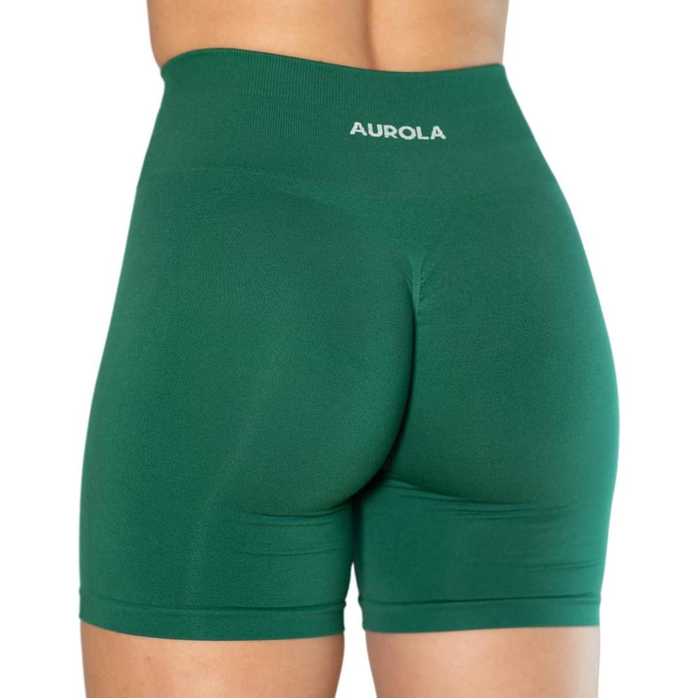 imageAUROLA Intensify Workout Shorts for Women Seamless Scrunch Short Gym Yoga Running Sport Active Exercise Fitness ShortsAlpine Green