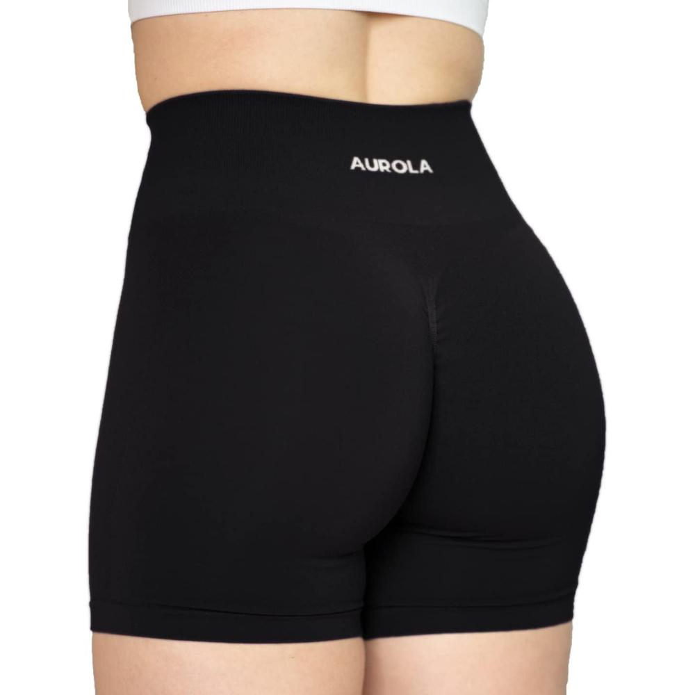 imageAUROLA Intensify Workout Shorts for Women Seamless Scrunch Short Gym Yoga Running Sport Active Exercise Fitness ShortsBlack