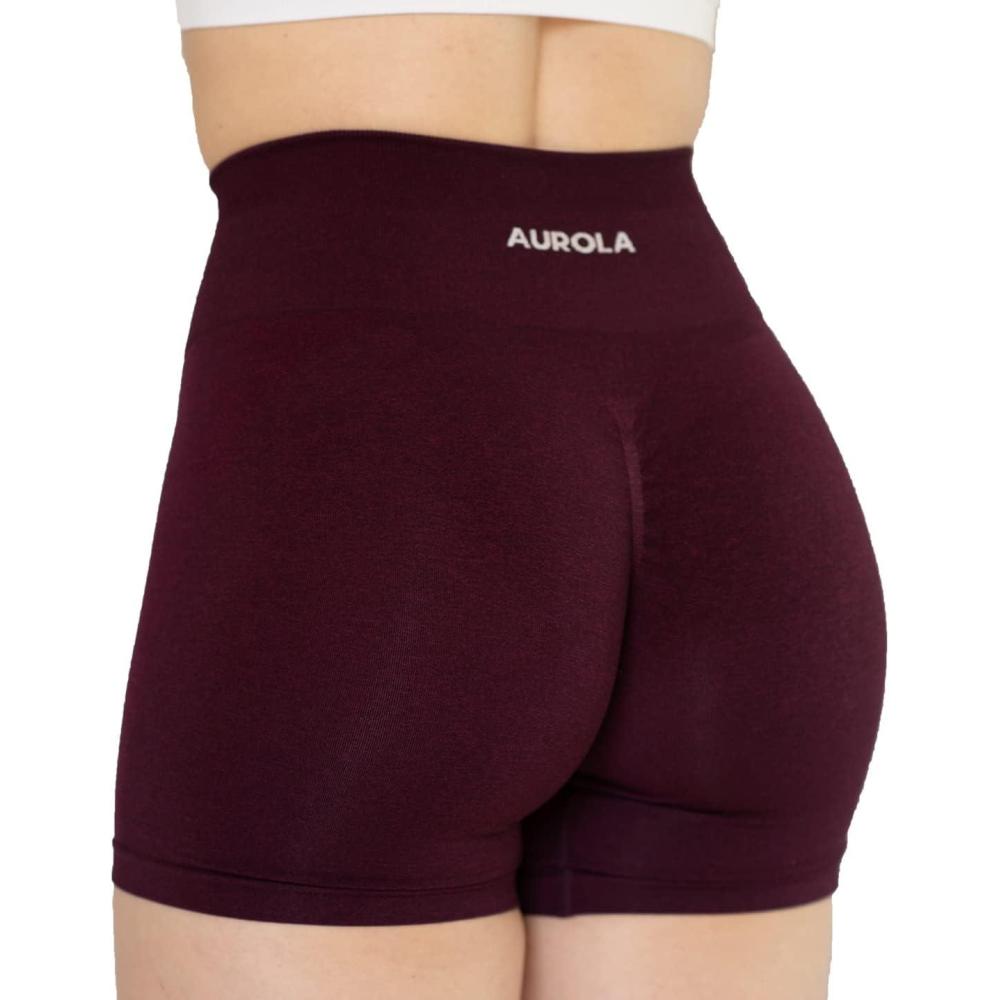 imageAUROLA Intensify Workout Shorts for Women Seamless Scrunch Short Gym Yoga Running Sport Active Exercise Fitness ShortsBlack Cherry