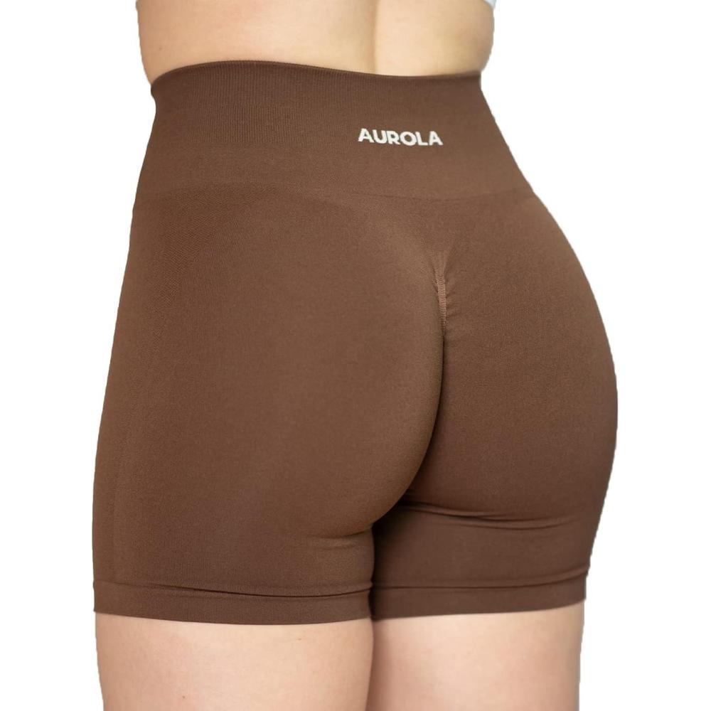 imageAUROLA Intensify Workout Shorts for Women Seamless Scrunch Short Gym Yoga Running Sport Active Exercise Fitness ShortsCarob Brown