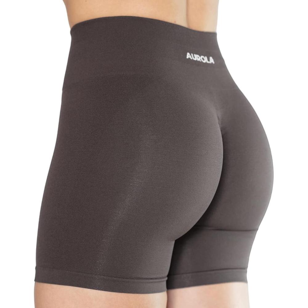 imageAUROLA Intensify Workout Shorts for Women Seamless Scrunch Short Gym Yoga Running Sport Active Exercise Fitness ShortsChestnut Brown