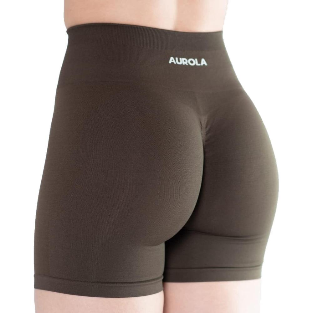 imageAUROLA Intensify Workout Shorts for Women Seamless Scrunch Short Gym Yoga Running Sport Active Exercise Fitness ShortsDark Olive