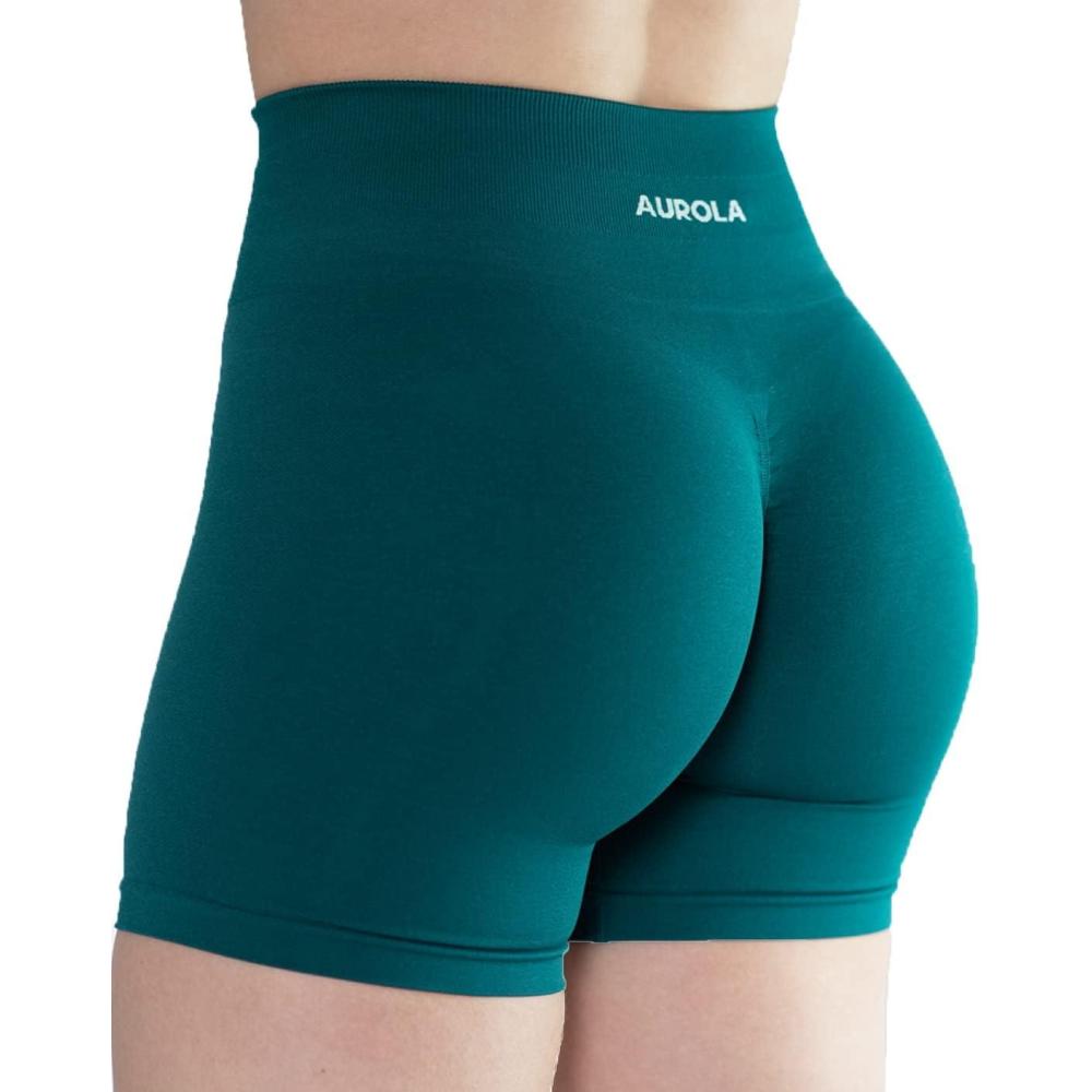 imageAUROLA Intensify Workout Shorts for Women Seamless Scrunch Short Gym Yoga Running Sport Active Exercise Fitness ShortsDeep Teal