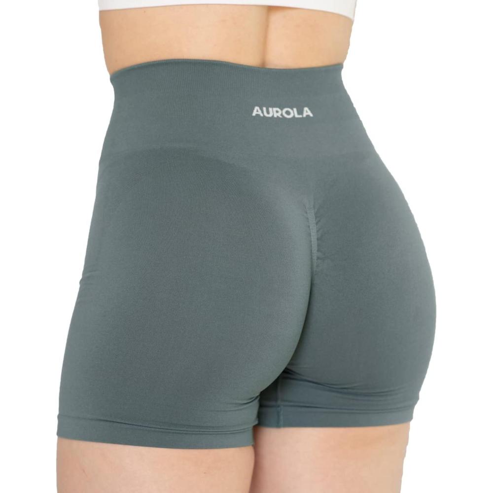 imageAUROLA Intensify Workout Shorts for Women Seamless Scrunch Short Gym Yoga Running Sport Active Exercise Fitness ShortsEucalyptus