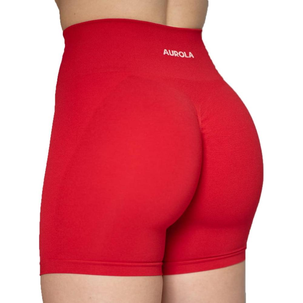 imageAUROLA Intensify Workout Shorts for Women Seamless Scrunch Short Gym Yoga Running Sport Active Exercise Fitness ShortsFiery Red