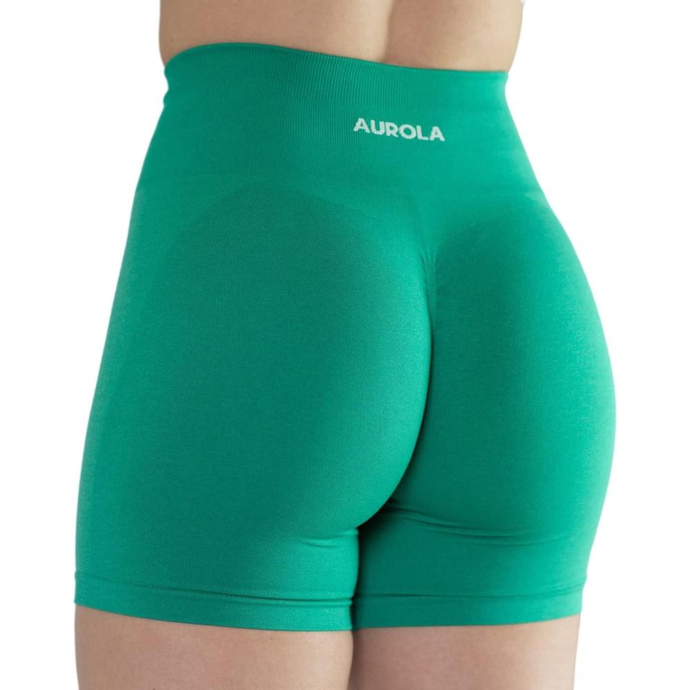 imageAUROLA Intensify Workout Shorts for Women Seamless Scrunch Short Gym Yoga Running Sport Active Exercise Fitness ShortsGolf Green