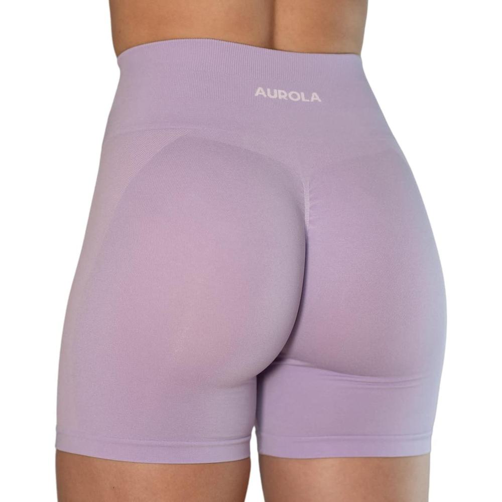 imageAUROLA Intensify Workout Shorts for Women Seamless Scrunch Short Gym Yoga Running Sport Active Exercise Fitness ShortsPastel Lilacsheer