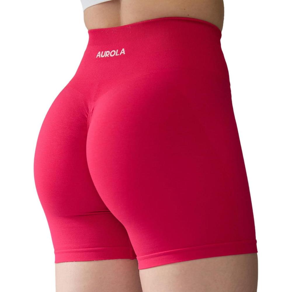 imageAUROLA Intensify Workout Shorts for Women Seamless Scrunch Short Gym Yoga Running Sport Active Exercise Fitness ShortsPink