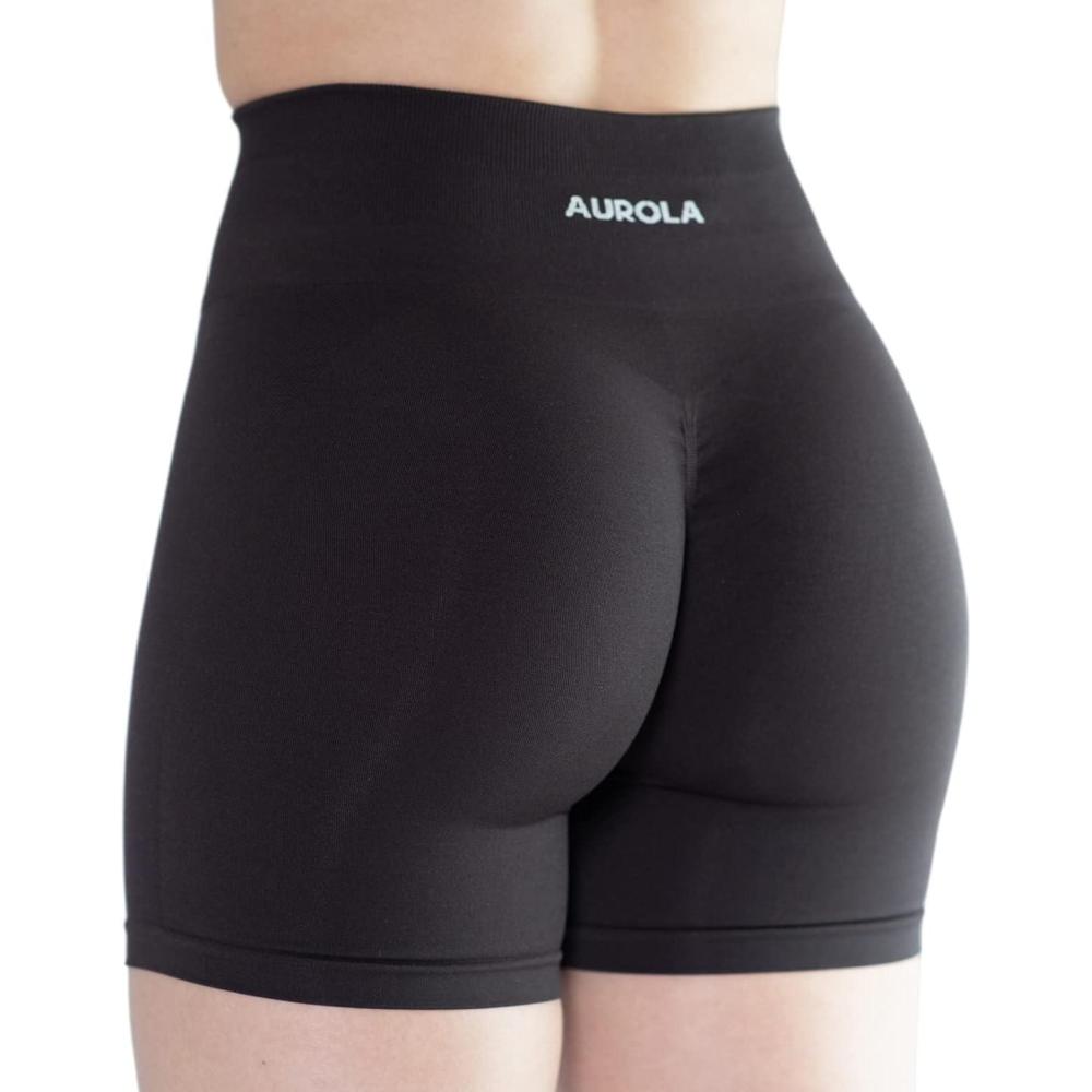 imageAUROLA Intensify Workout Shorts for Women Seamless Scrunch Short Gym Yoga Running Sport Active Exercise Fitness ShortsSeal Brown