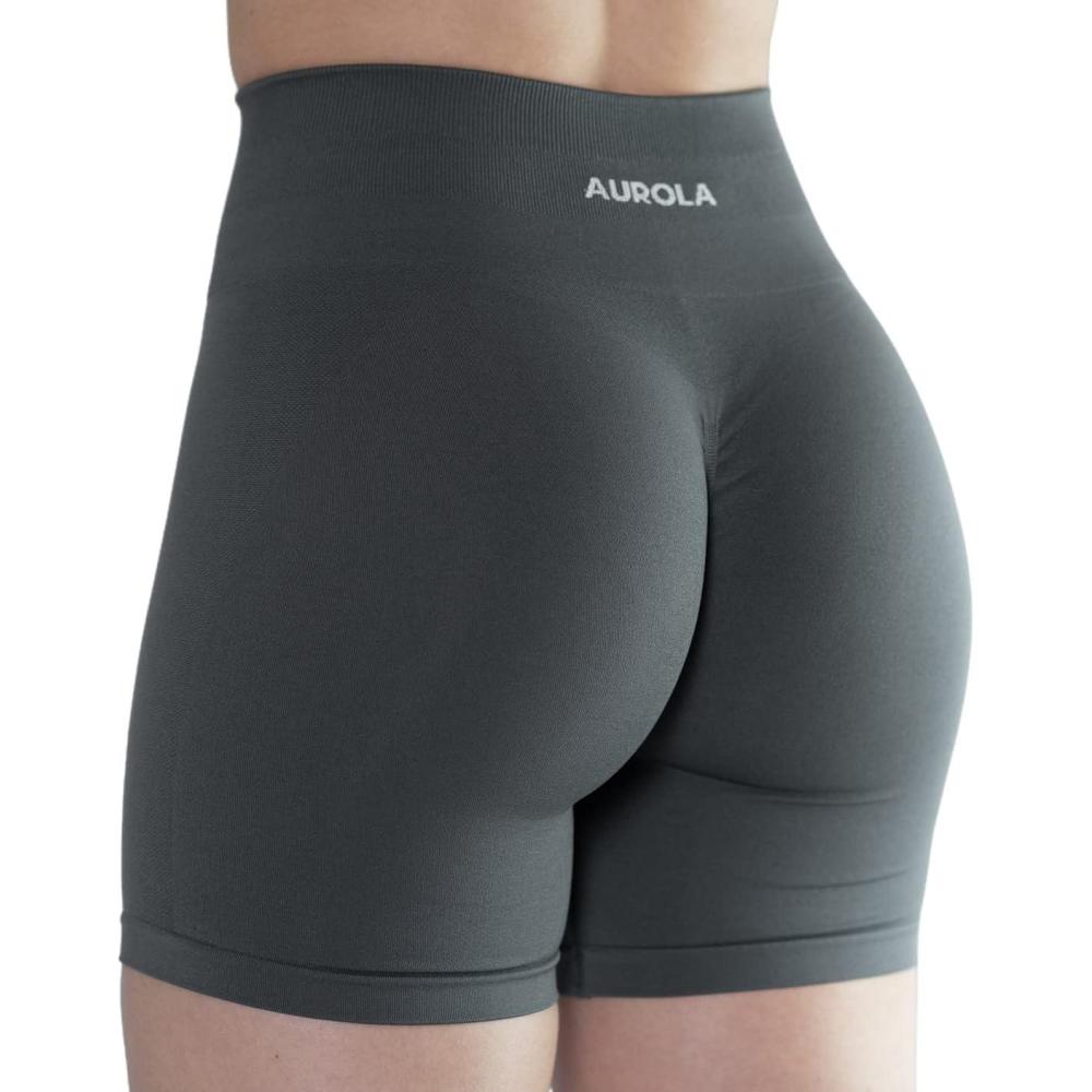 imageAUROLA Intensify Workout Shorts for Women Seamless Scrunch Short Gym Yoga Running Sport Active Exercise Fitness ShortsSteel Grey