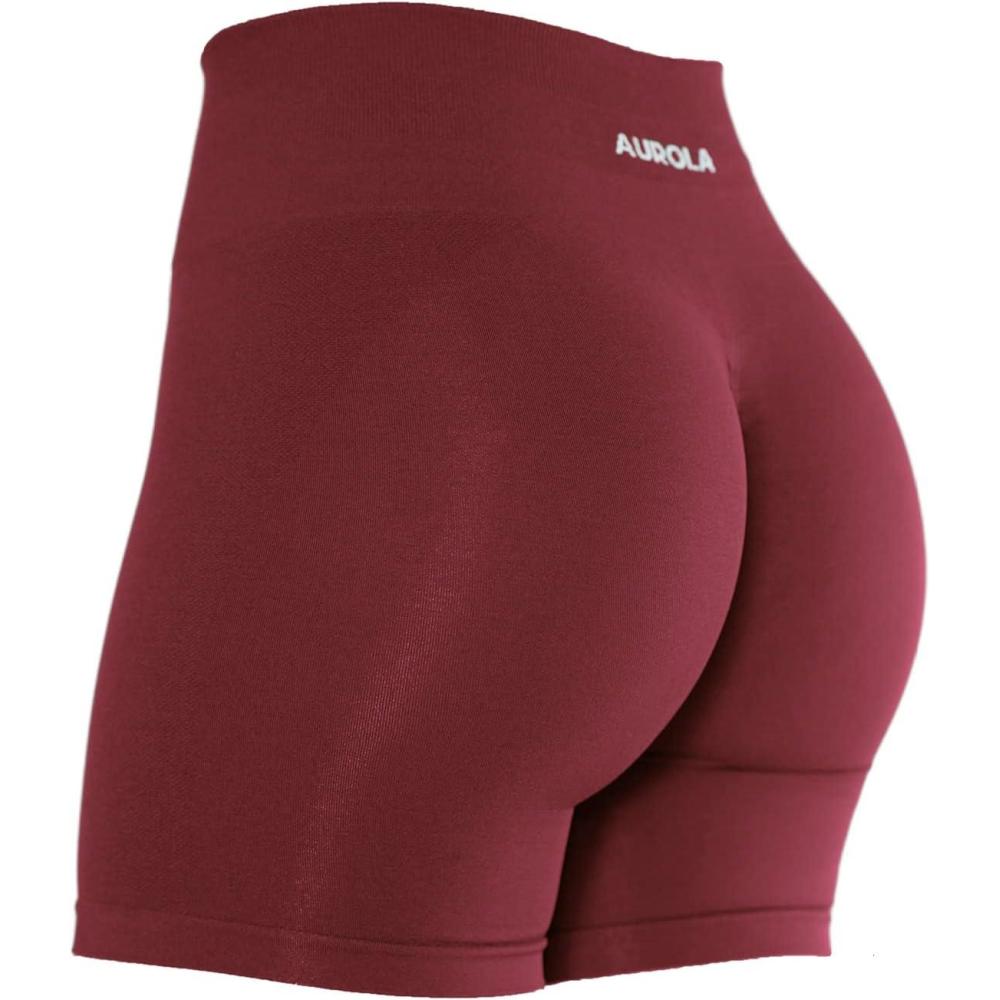 imageAUROLA Intensify Workout Shorts for Women Seamless Scrunch Short Gym Yoga Running Sport Active Exercise Fitness ShortsSun Dried Tomato
