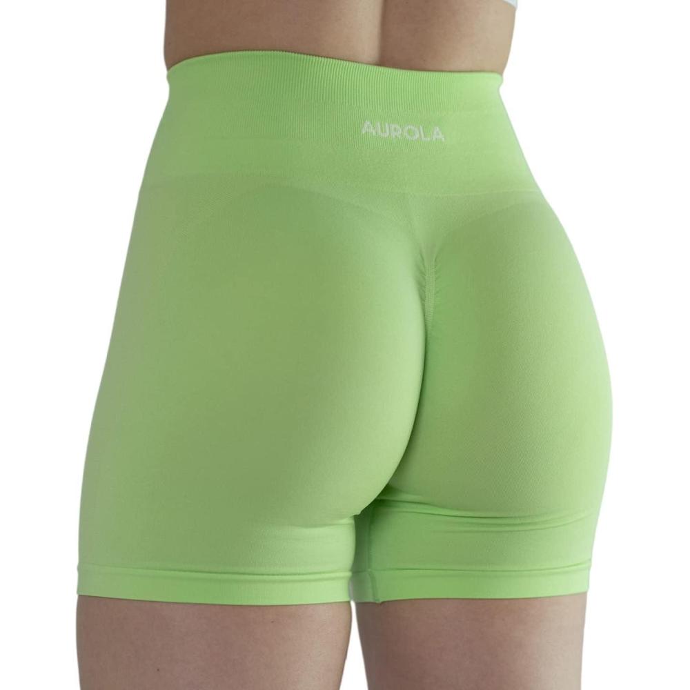 imageAUROLA Intensify Workout Shorts for Women Seamless Scrunch Short Gym Yoga Running Sport Active Exercise Fitness ShortsTender Green