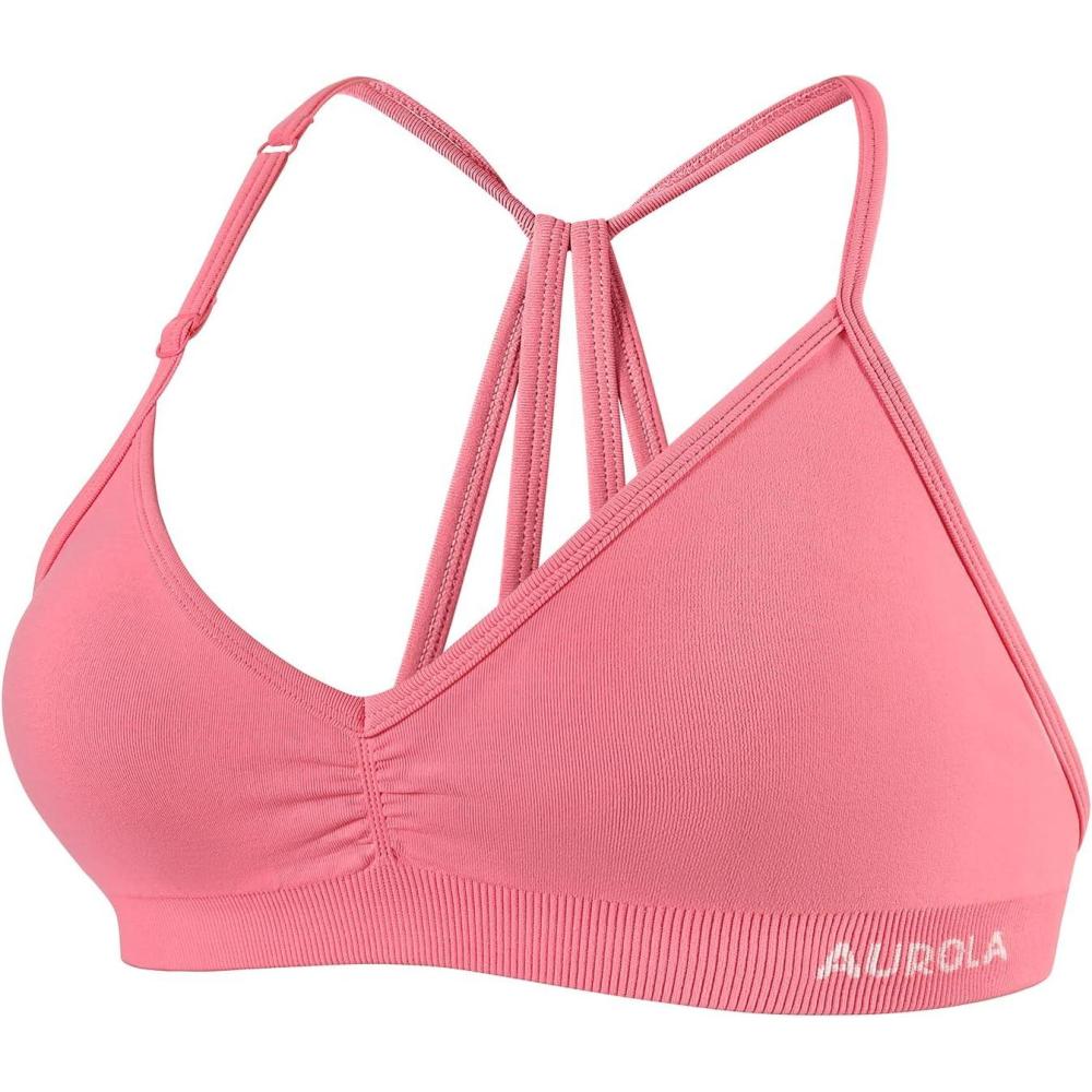 imageAUROLA Mercury Workout Sports Bras Women Athletic Removable Padded Backless Strapy Minimal Crop TopBubblegum