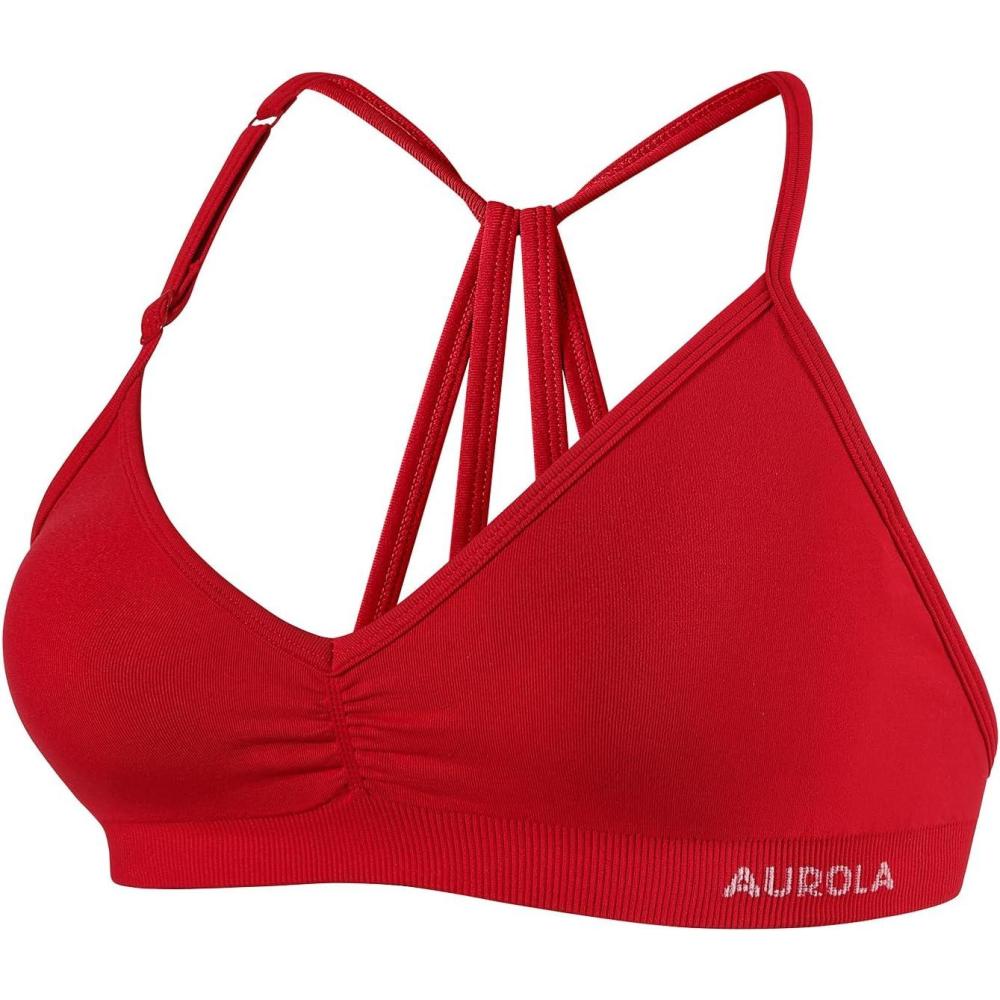 imageAUROLA Mercury Workout Sports Bras Women Athletic Removable Padded Backless Strapy Minimal Crop TopChinese Red