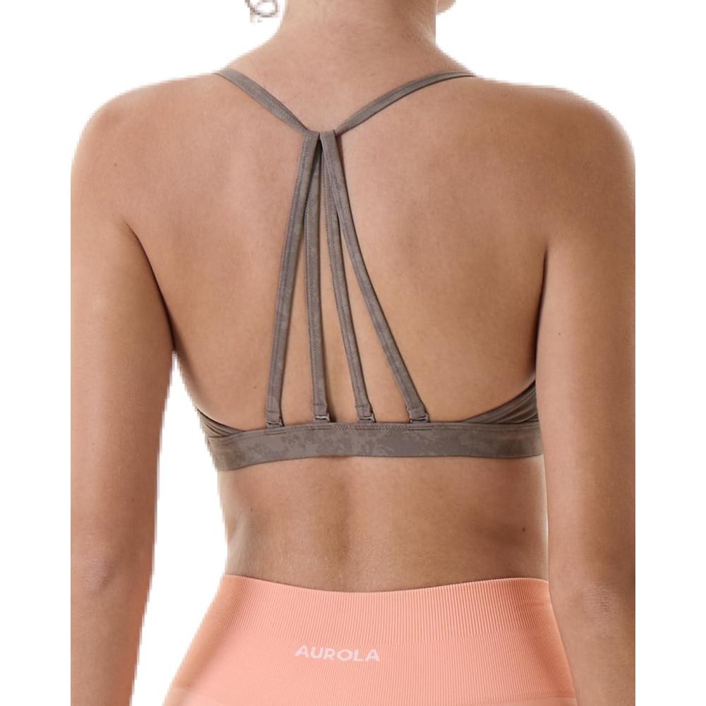 imageAUROLA Mercury Workout Sports Bras Women Athletic Removable Padded Backless Strapy Minimal Crop TopFloralcoffee