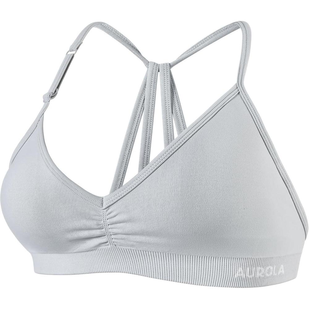 imageAUROLA Mercury Workout Sports Bras Women Athletic Removable Padded Backless Strapy Minimal Crop TopGlacier Grey