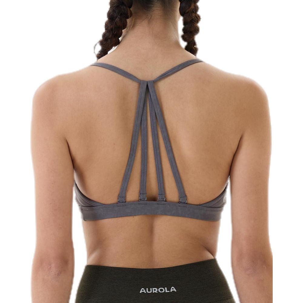 imageAUROLA Mercury Workout Sports Bras Women Athletic Removable Padded Backless Strapy Minimal Crop TopIce Flower Dark Grey
