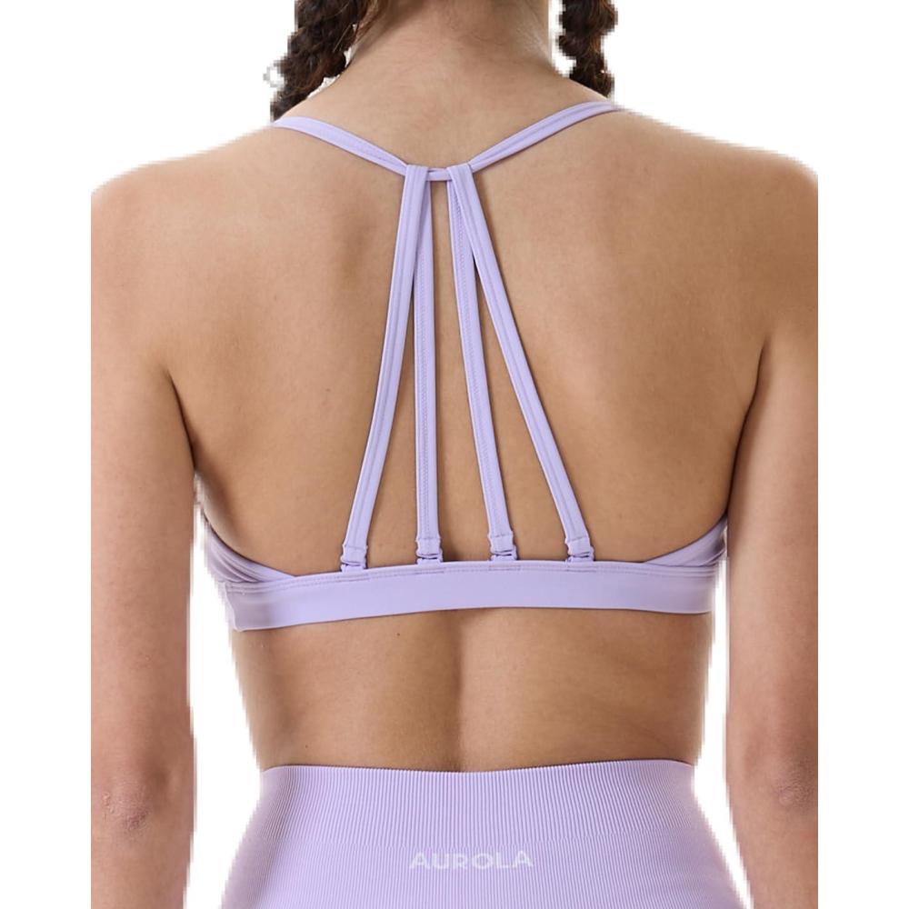 imageAUROLA Mercury Workout Sports Bras Women Athletic Removable Padded Backless Strapy Minimal Crop TopLavender