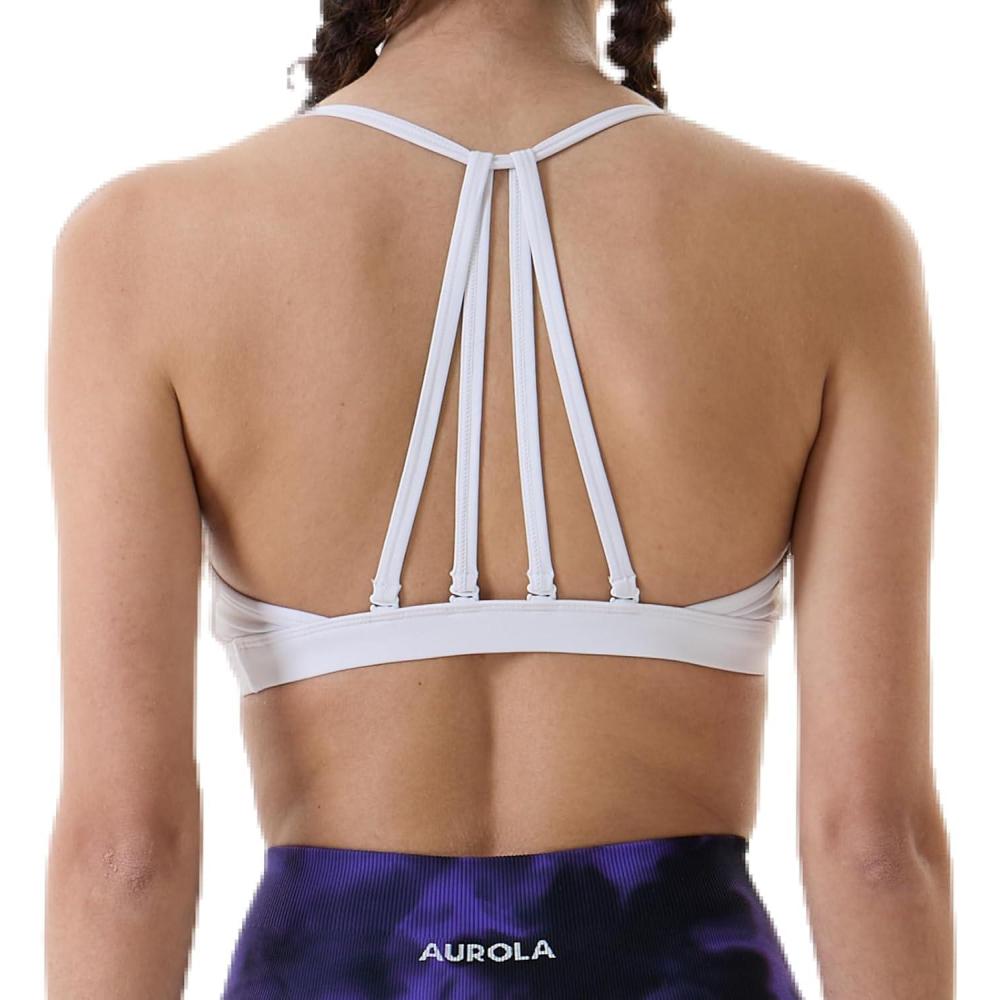 imageAUROLA Mercury Workout Sports Bras Women Athletic Removable Padded Backless Strapy Minimal Crop TopMercurysolidcrescent White