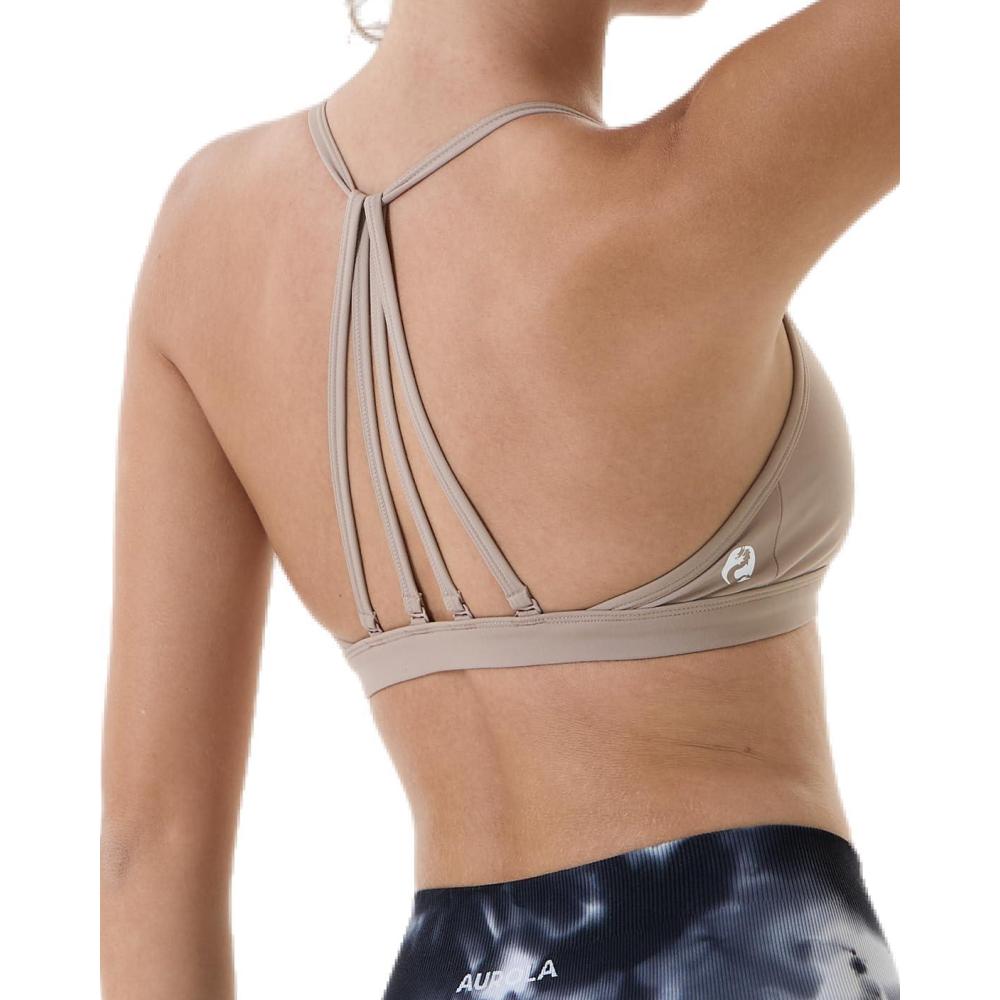 imageAUROLA Mercury Workout Sports Bras Women Athletic Removable Padded Backless Strapy Minimal Crop TopNatural