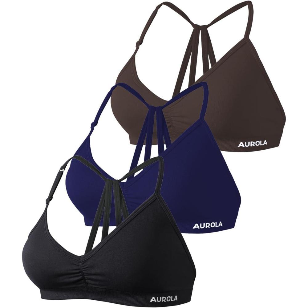 imageAUROLA Mercury Workout Sports Bras Women Athletic Removable Padded Backless Strapy Minimal Crop TopPackblacknaval Academychocolate Torte