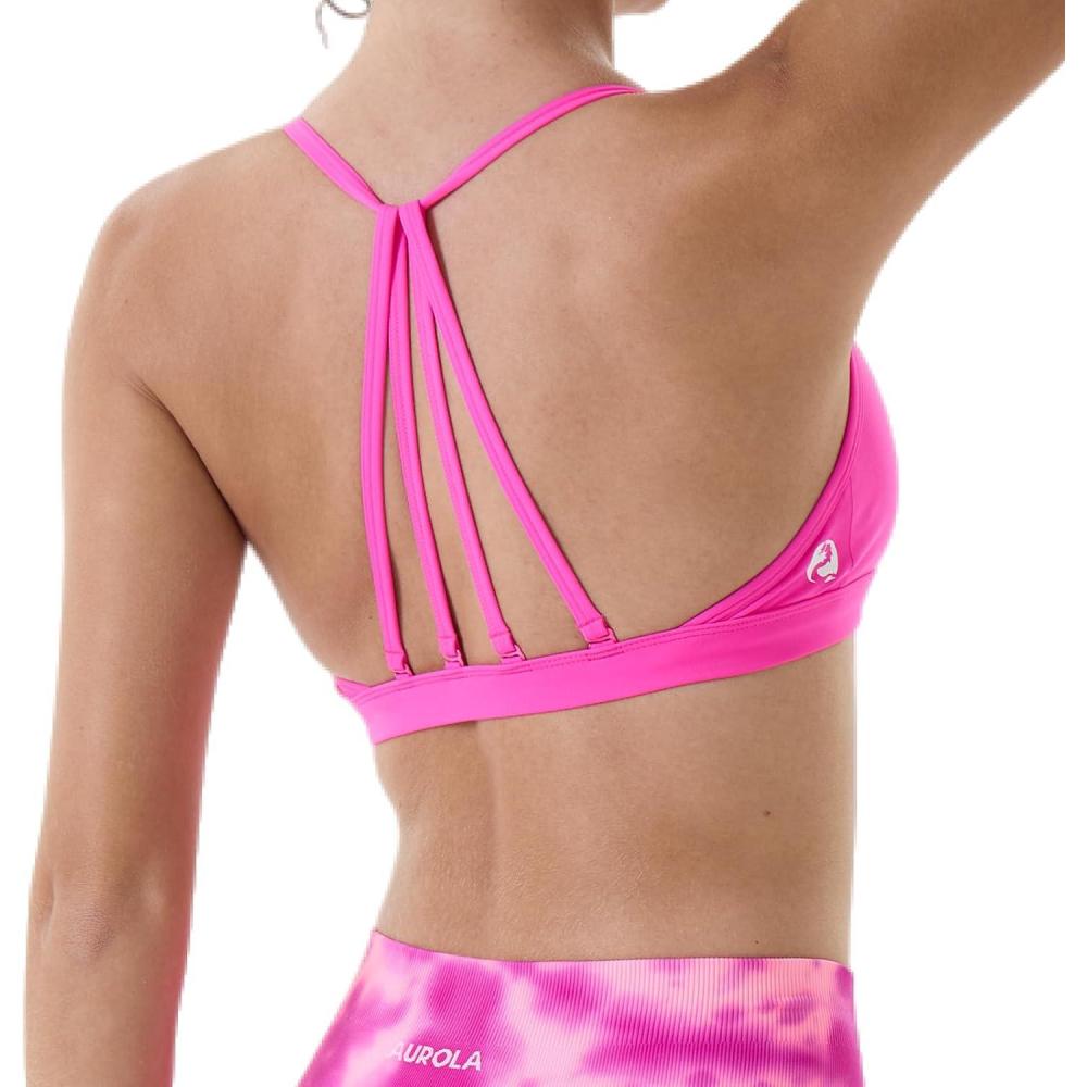 imageAUROLA Mercury Workout Sports Bras Women Athletic Removable Padded Backless Strapy Minimal Crop TopPink Glo