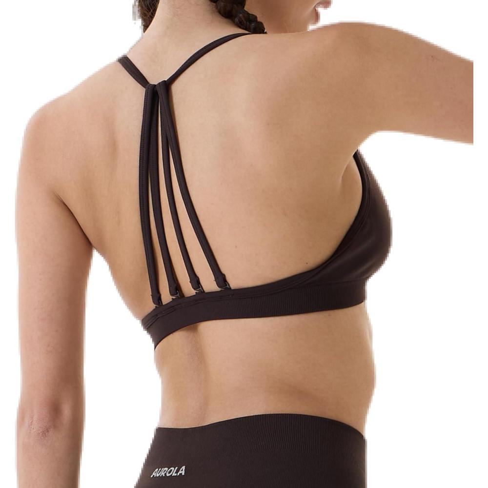 imageAUROLA Mercury Workout Sports Bras Women Athletic Removable Padded Backless Strapy Minimal Crop TopSeamlesschocolate Torte