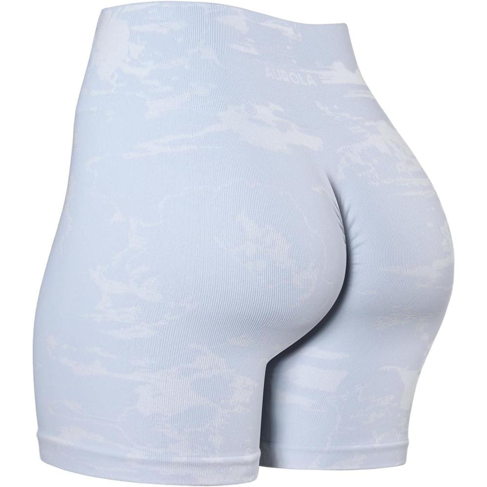 imageAUROLA Serpent Seamless Scrunch Workout Shorts for WomenTummy Control Squat Proof Ribbed Thick Active Gym ShortArctic Ice
