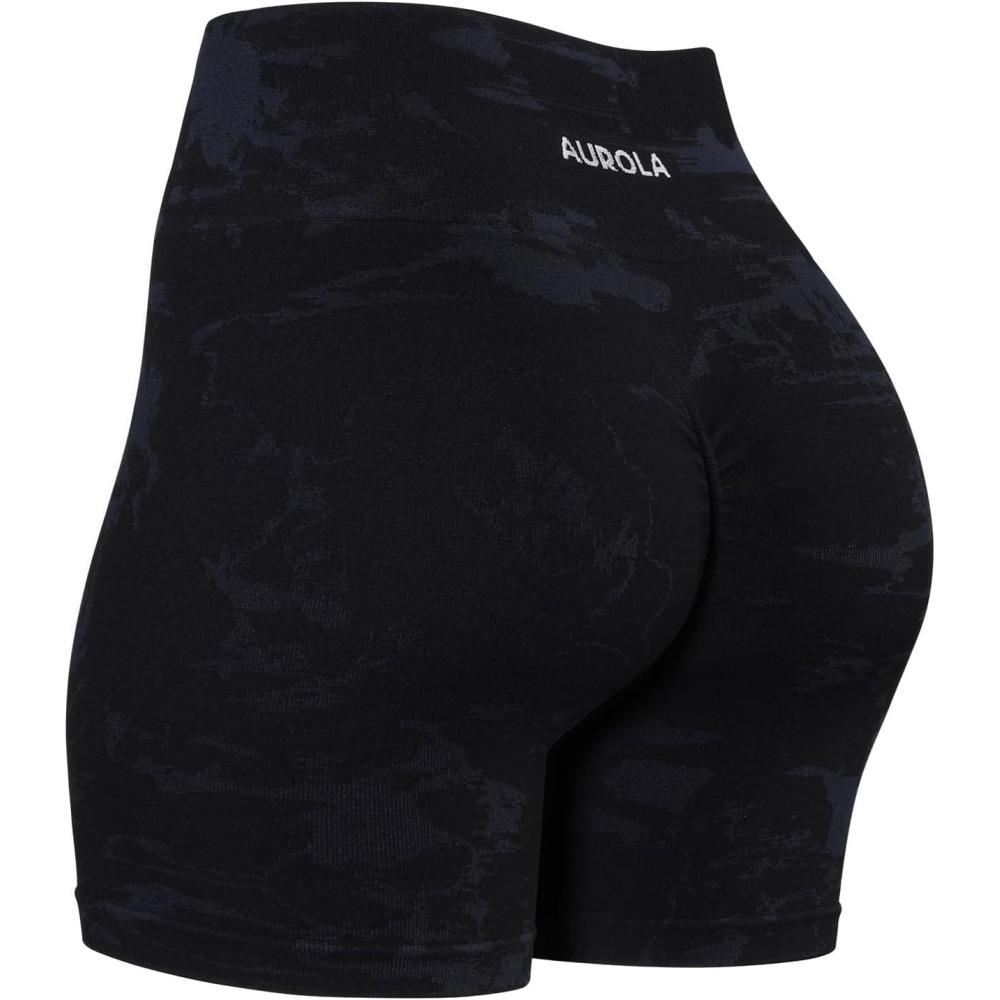 imageAUROLA Serpent Seamless Scrunch Workout Shorts for WomenTummy Control Squat Proof Ribbed Thick Active Gym ShortBlack