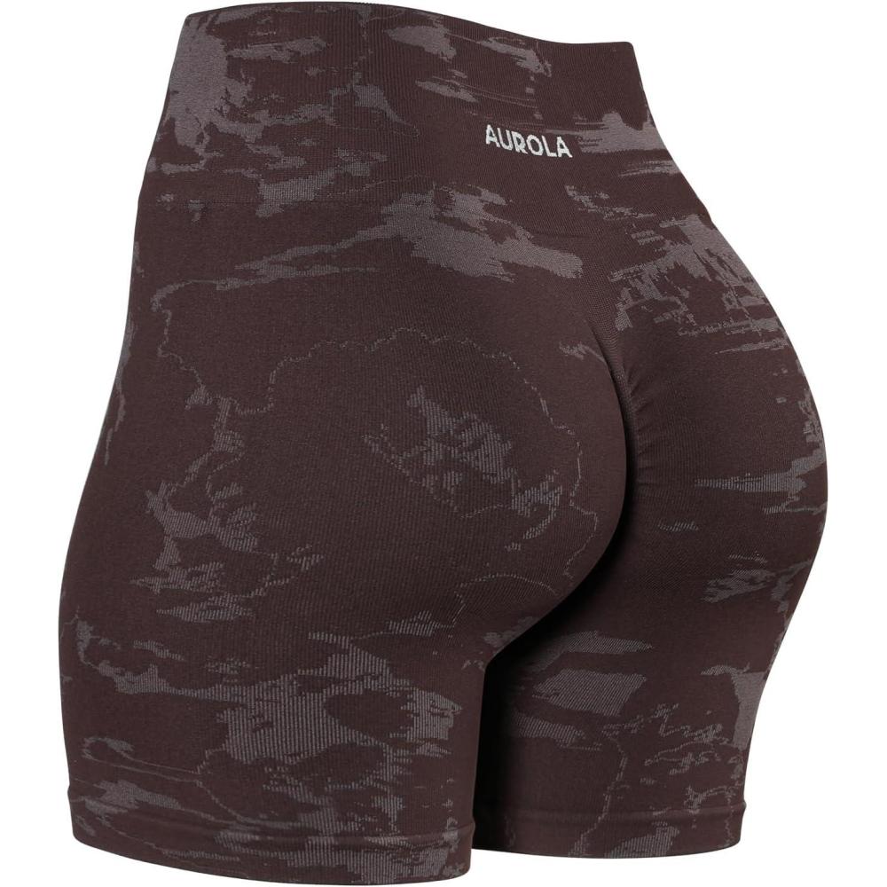 imageAUROLA Serpent Seamless Scrunch Workout Shorts for WomenTummy Control Squat Proof Ribbed Thick Active Gym ShortEspresso