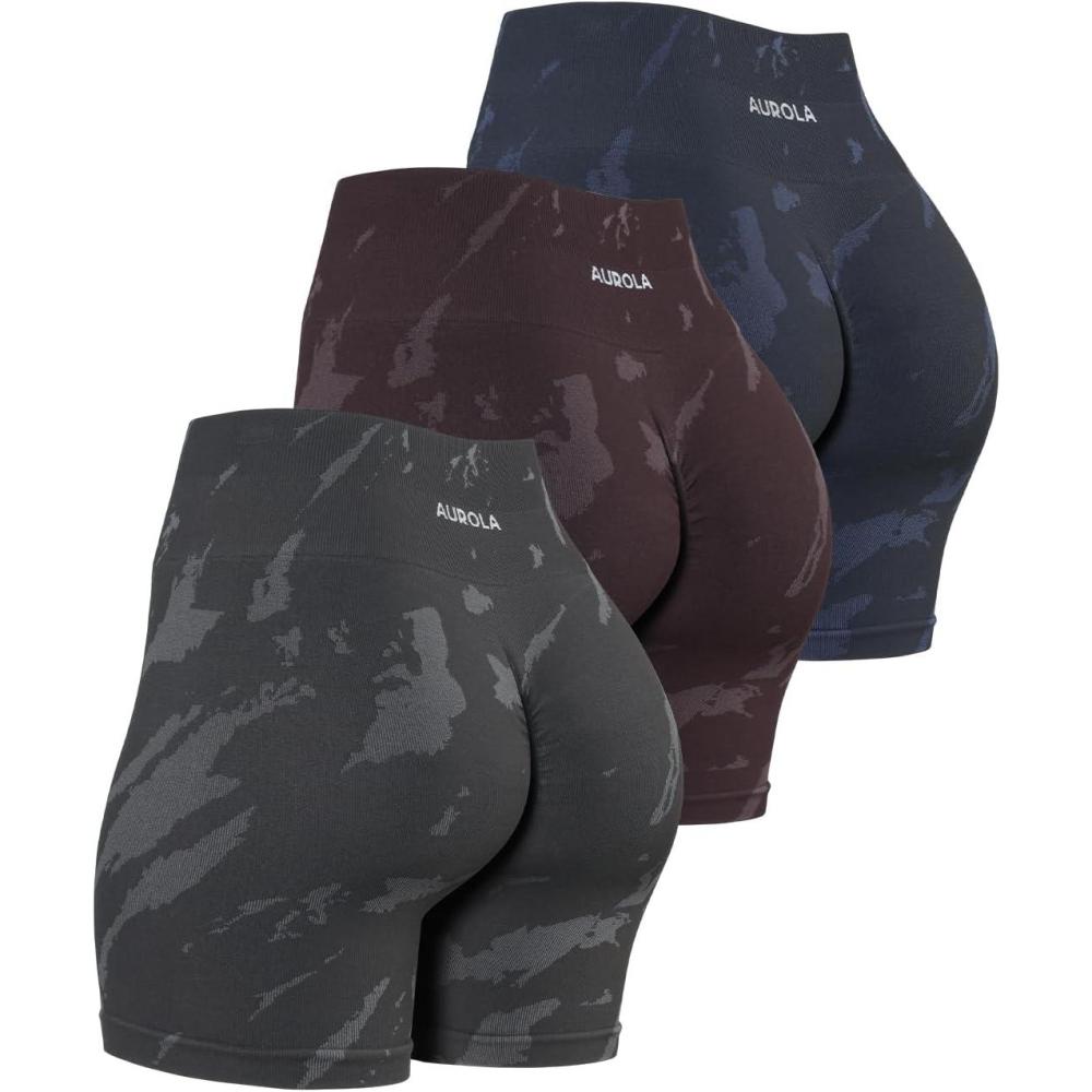 imageAUROLA Serpent Seamless Scrunch Workout Shorts for WomenTummy Control Squat Proof Ribbed Thick Active Gym ShortPack Dark Greyespressodark Taupe