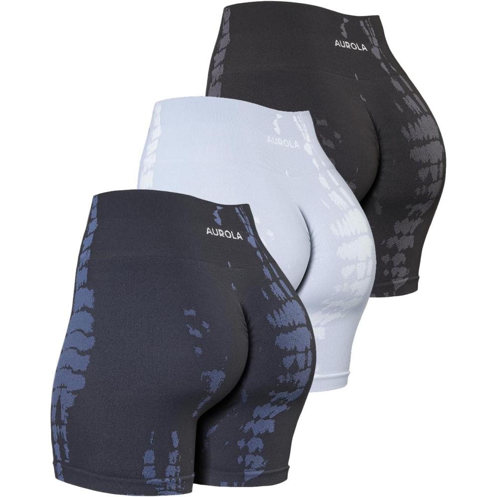 imageAUROLA Serpent Seamless Scrunch Workout Shorts for WomenTummy Control Squat Proof Ribbed Thick Active Gym ShortPack Dark Greygray Dawnchestnut Brown