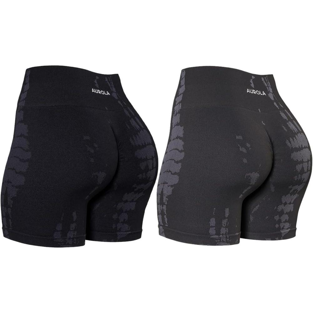 imageAUROLA Serpent Seamless Scrunch Workout Shorts for WomenTummy Control Squat Proof Ribbed Thick Active Gym ShortPackblackchestnut Brown