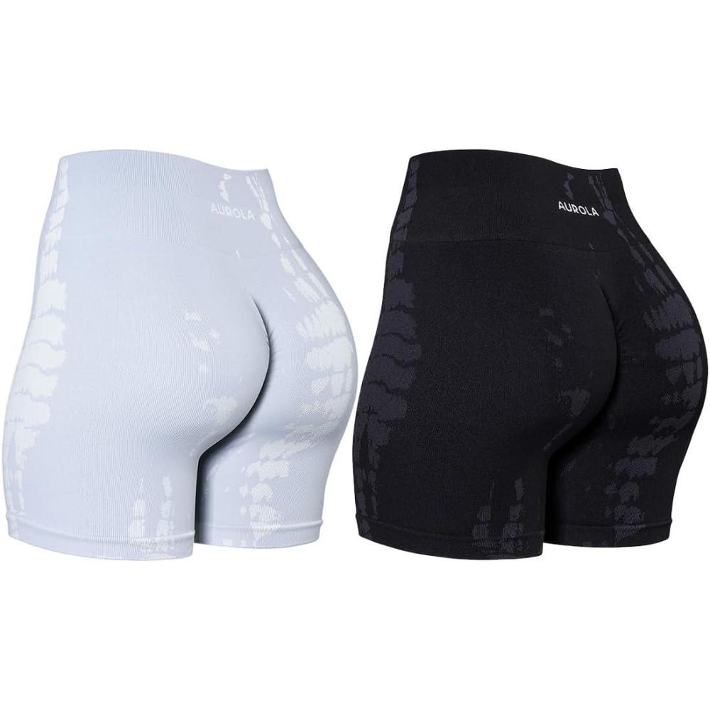 imageAUROLA Serpent Seamless Scrunch Workout Shorts for WomenTummy Control Squat Proof Ribbed Thick Active Gym ShortPackgray Dawnblack