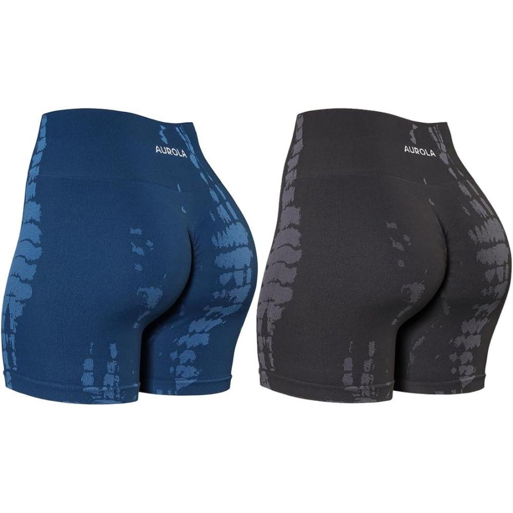 imageAUROLA Serpent Seamless Scrunch Workout Shorts for WomenTummy Control Squat Proof Ribbed Thick Active Gym ShortPackwater Bluechestnut Brown