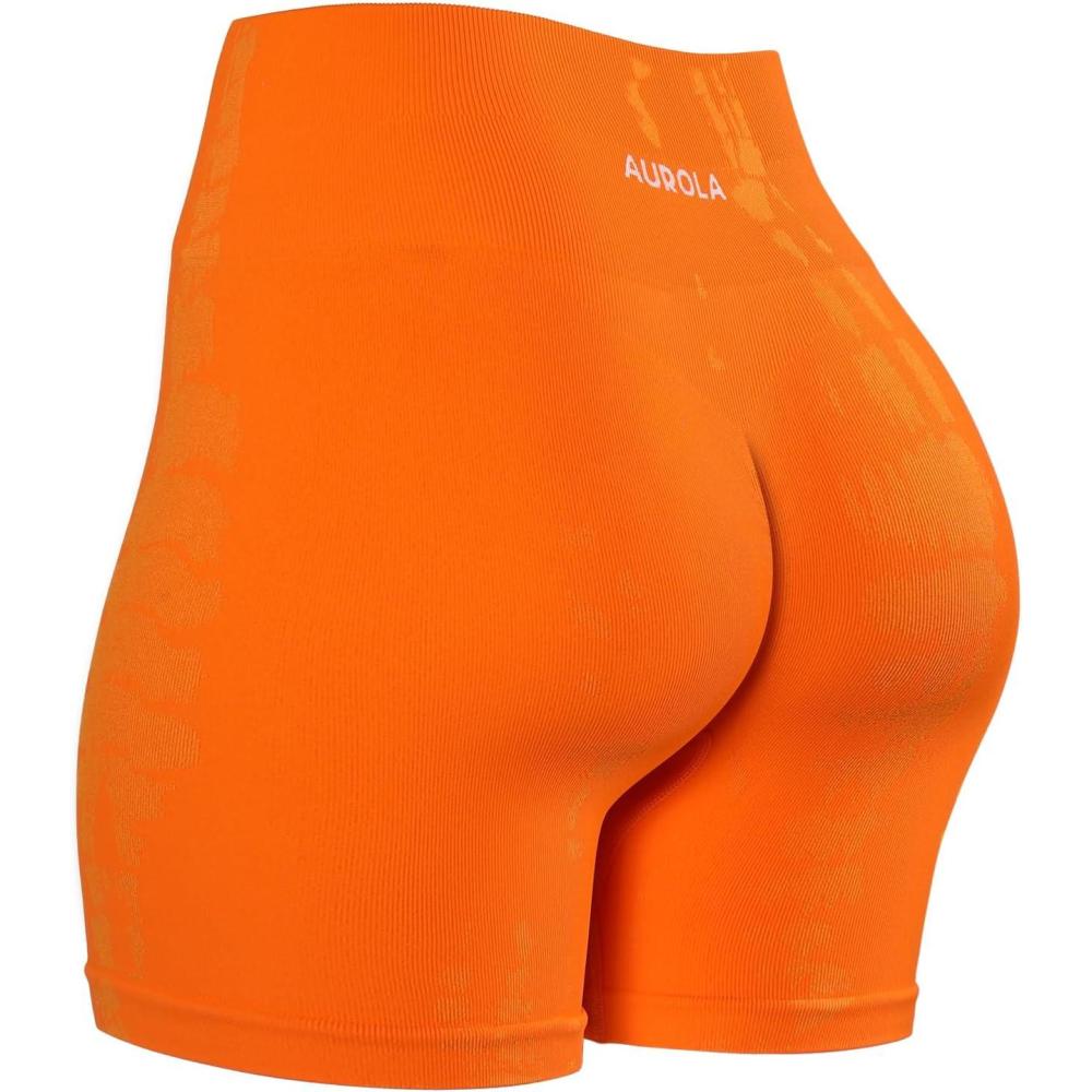 imageAUROLA Serpent Seamless Scrunch Workout Shorts for WomenTummy Control Squat Proof Ribbed Thick Active Gym ShortSerpent Persimmon Orange