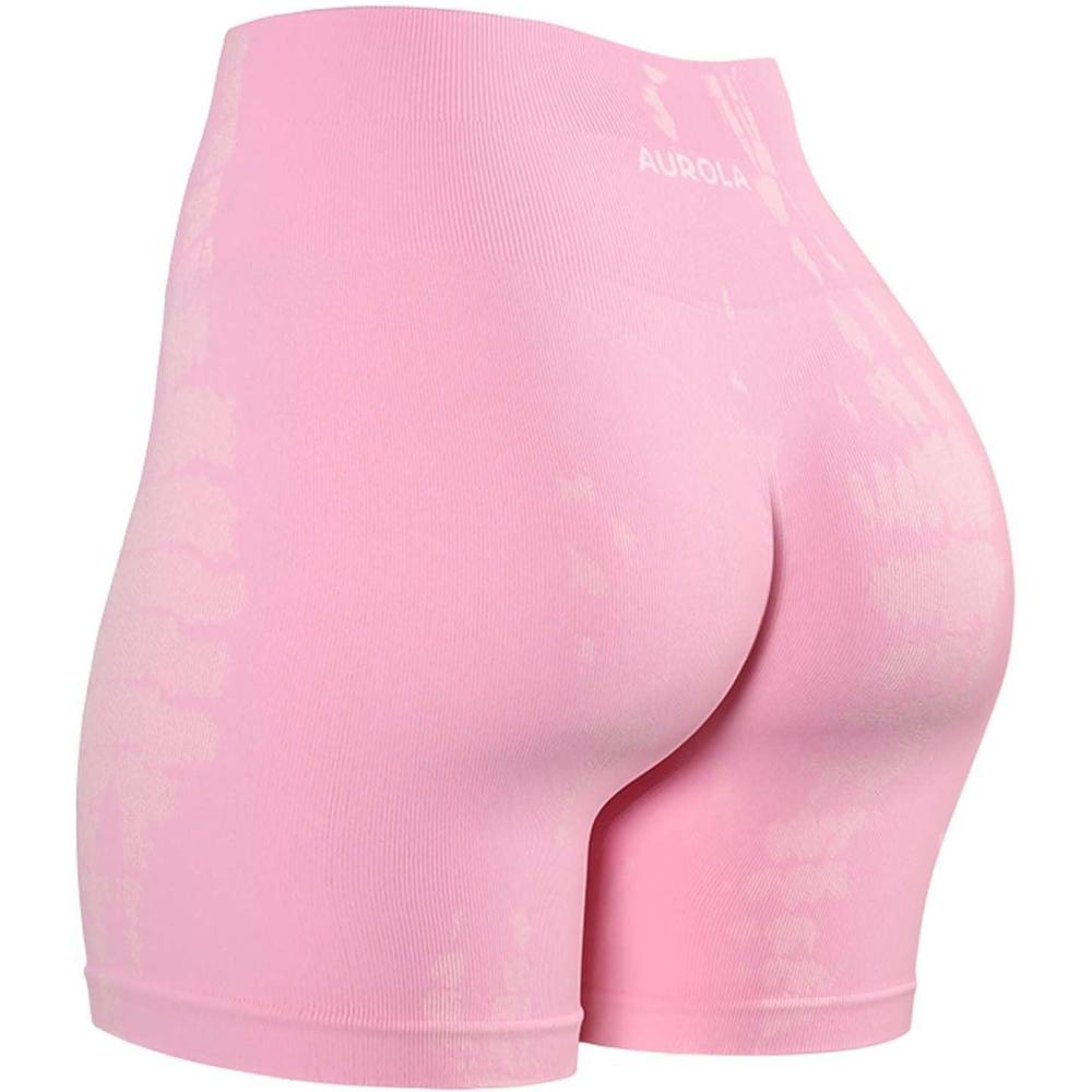 imageAUROLA Serpent Seamless Scrunch Workout Shorts for WomenTummy Control Squat Proof Ribbed Thick Active Gym ShortSerpent Sweet Pink