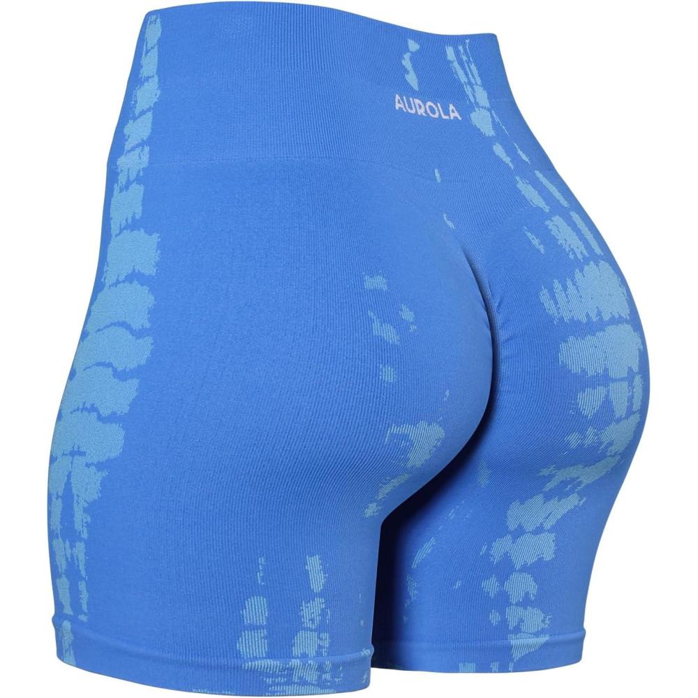 imageAUROLA Serpent Seamless Scrunch Workout Shorts for WomenTummy Control Squat Proof Ribbed Thick Active Gym ShortSerpent Victoria Blue