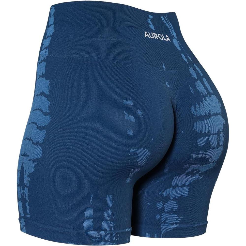 imageAUROLA Serpent Seamless Scrunch Workout Shorts for WomenTummy Control Squat Proof Ribbed Thick Active Gym ShortSerpent Water Blue