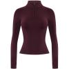 AUROLA Influence Workout Jacket for Women, Half Zip Cropped Slim Fit Long Sleeve Yoga Jackets Athletic Top with Thumb Holes(Black Cherry)