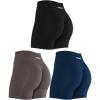 AUROLA Intensify Workout Shorts for Women Seamless Scrunch Short Gym Yoga Running Sport Active Exercise Fitness Shorts(Pack（black/Tuxedo Blue/Chestnut Brown）)