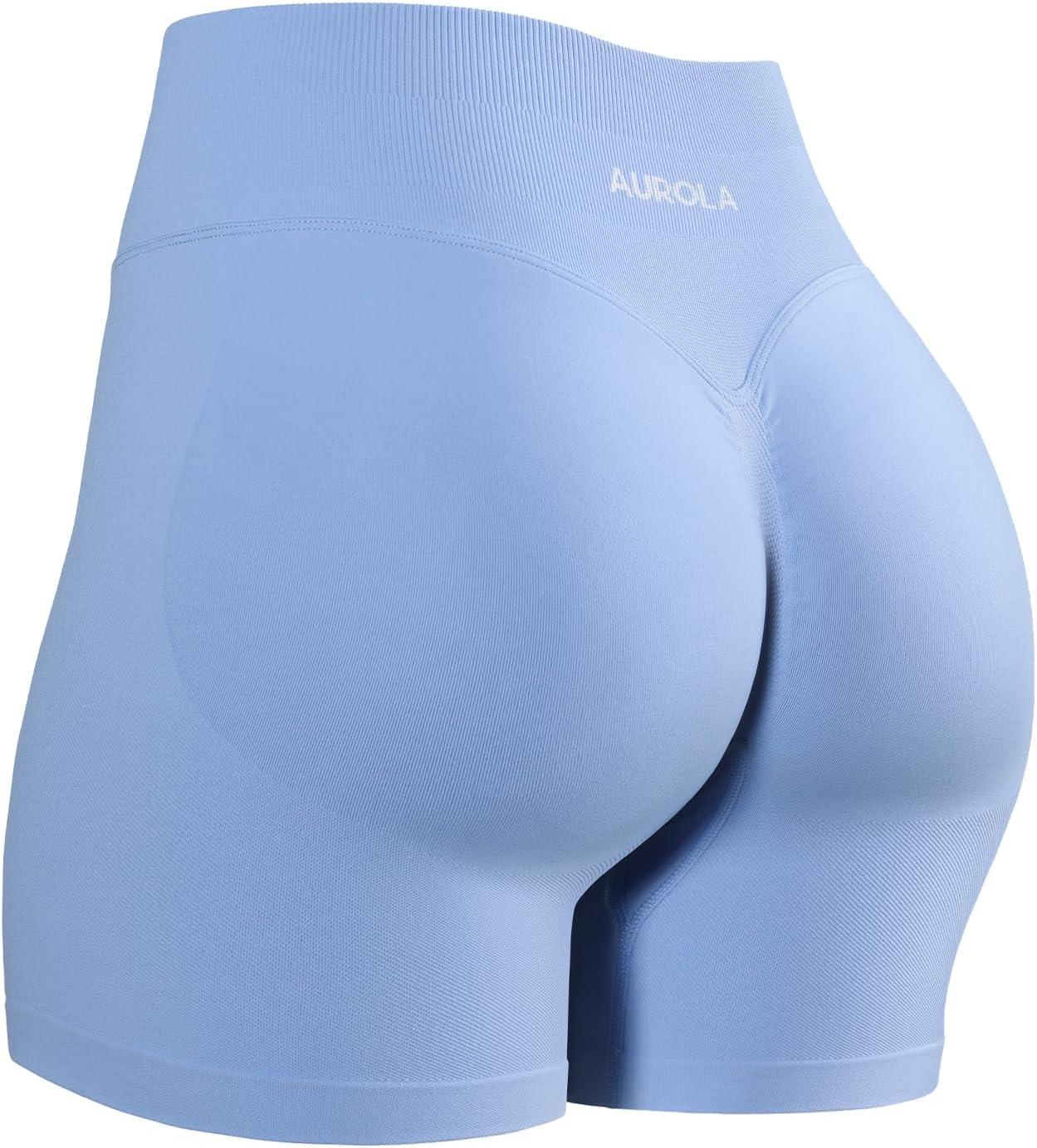 imageAUROLA Influence Workout Shorts for Women25 35 45 55 65 No Roll Up Squat Proof Scrunch Seamless Compression Gym ShortAiry Blue